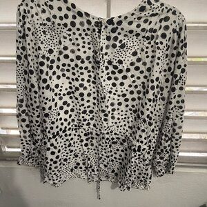 Elegant Black and White Polka Dot Blouse Long Sleeve